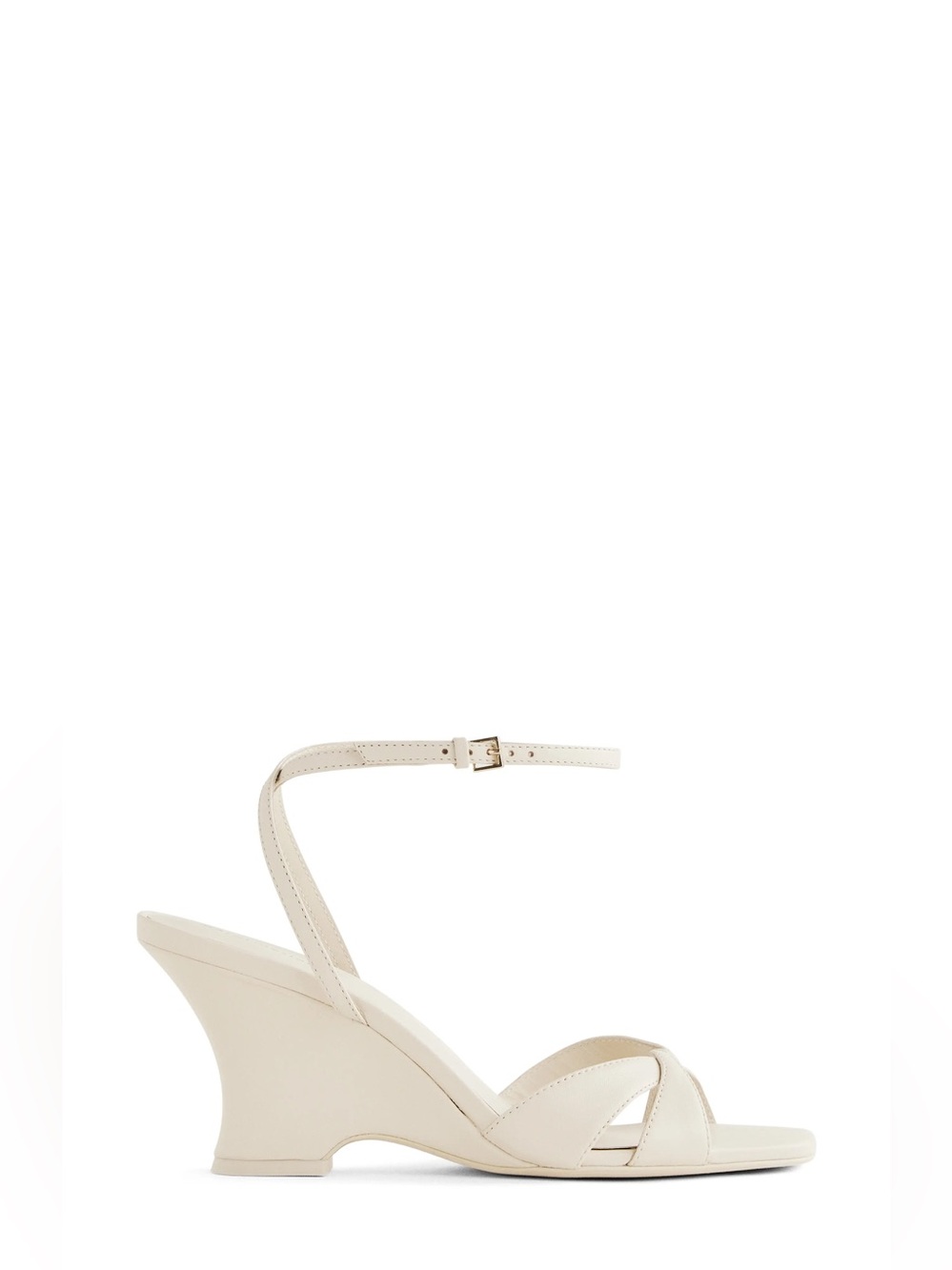 Reformation Margot 75MM Metallic Leather Wedge Sandals Cream Knot Front Heel SB9 - Picture 10 of 10